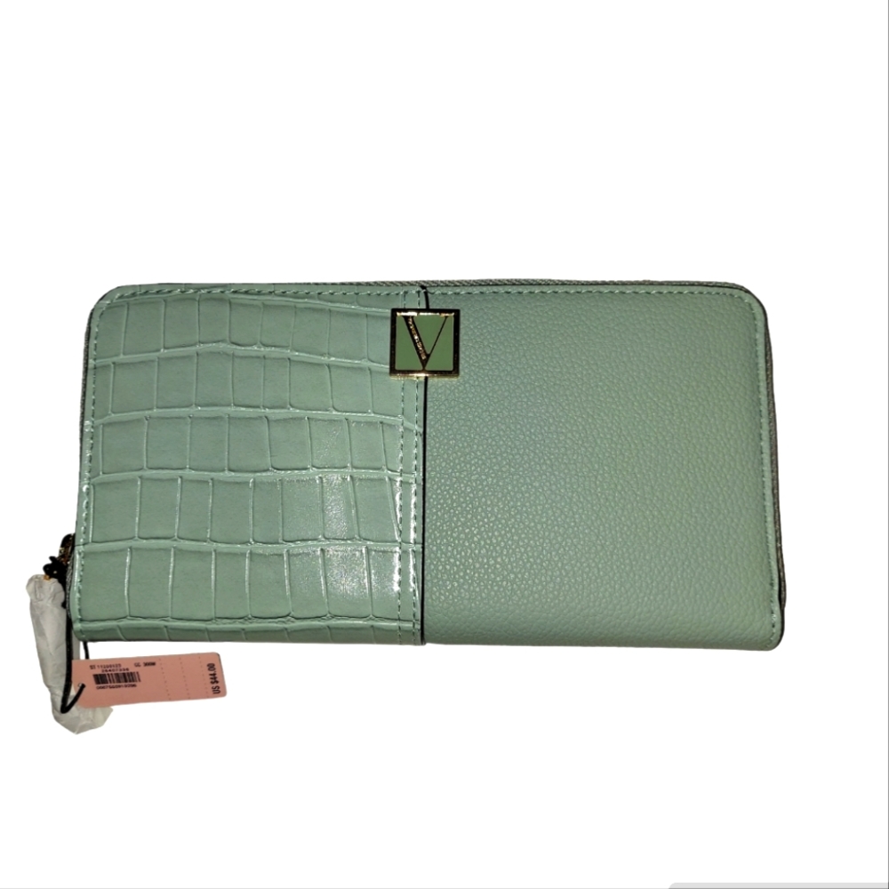 Victoria's Secret Seafoam Green Long Faux Crocodile  Wallet-NWT